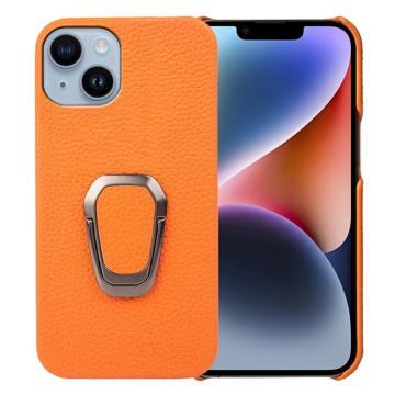 iPhone 14 Leather Coated Case with Ring Holder - Orange