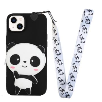 Cartoon Design iPhone 14 Plus TPU Case with Zipper Pocket - Panda