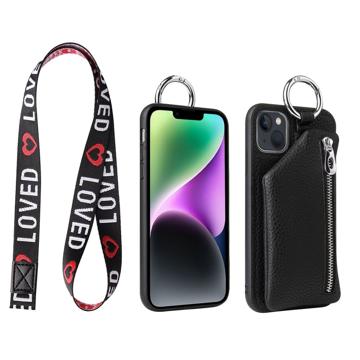Strap Series iPhone 14 Plus Case with Detachable Wallet - Black