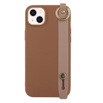 Candy Color iPhone 14 Plus TPU Case with Hand Strap - Coffee