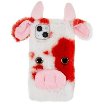 Fluffy Plush iPhone 14 Plus Hybrid Case - Red Cow