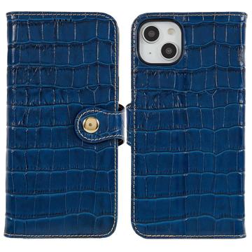 iPhone 14 Plus Wallet Leather Case - Crocodile - Blue