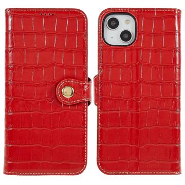 iPhone 14 Plus Wallet Leather Case - Crocodile - Red