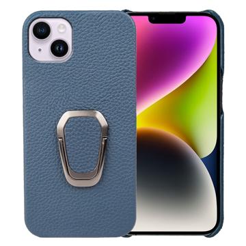 iPhone 14 Plus Leather Coated Case with Ring Holder - Blue