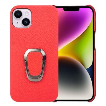 iPhone 14 Plus Leather Coated Case with Ring Holder - Red