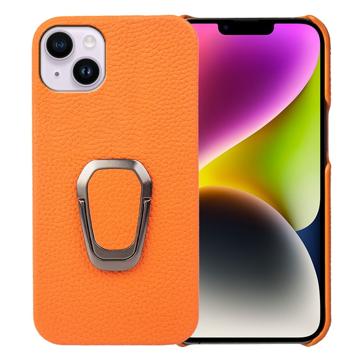 iPhone 14 Plus Leather Coated Case with Ring Holder - Orange