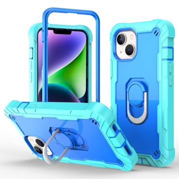 3-in-1 Shockproof iPhone 14 Plus Hybrid Case - Mint / Blue