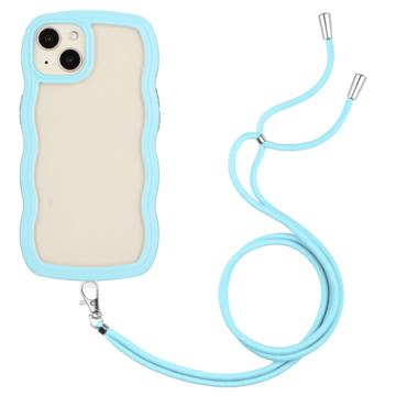 Wavy Edge iPhone 14 Plus Hybrid Case with Lanyard - Blue