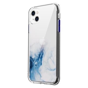 Marble Pattern iPhone 14 Plus Hybrid Case - Blue