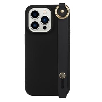 Candy Color iPhone 14 Pro TPU Case with Hand Strap - Black