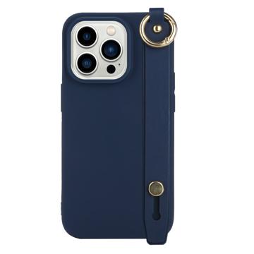 Candy Color iPhone 14 Pro TPU Case with Hand Strap - Dark Blue