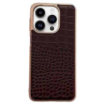 Crocodile Series iPhone 14 Pro Leather Coated Case - Coffee
