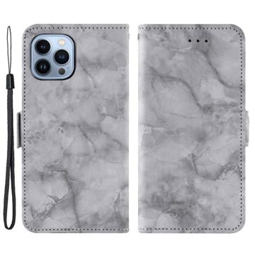 Marble Pattern iPhone 14 Pro Wallet Case - Grey