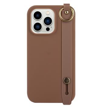 Candy Color iPhone 14 Pro Max TPU Case with Hand Strap - Coffee