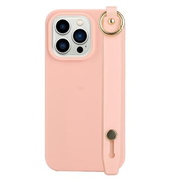 Candy Color iPhone 14 Pro Max TPU Case with Hand Strap - Light Pink