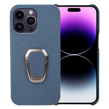 iPhone 14 Pro Max Leather Coated Case with Ring Holder - Blue