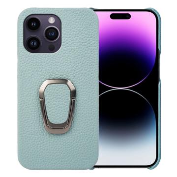 iPhone 14 Pro Max Leather Coated Case with Ring Holder - Cyan