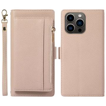 iPhone 14 Pro Max 2-in-1 Magnetic Wallet Case with Zipper - Apricot