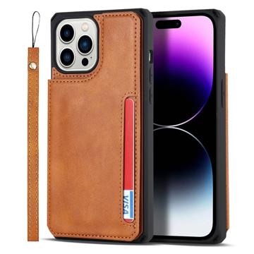 iPhone 14 Pro Max Magnetic Kickstand Wallet Case - Brown