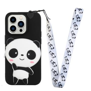 Cartoon Design iPhone 14 Pro Max TPU Case with Zipper Pocket - Panda