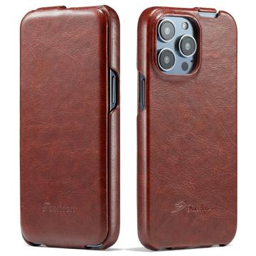 Fashion iPhone 14 Pro Max Vertical Flip Case - Brown
