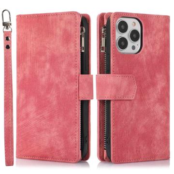 iPhone 14 Pro Max Wallet Case with Wrist & Shoulder Strap - Pink