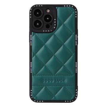 Good Luck Rhombic Grid iPhone 14 Pro Hybrid Case - Green