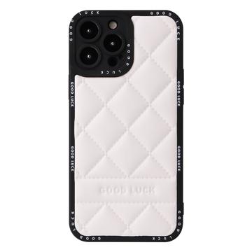 Good Luck Rhombic Grid iPhone 14 Pro Hybrid Case - White