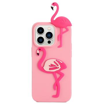 3D Cartoon iPhone 14 Pro TPU Case - Flamingo