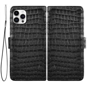 Crocodile Series iPhone 14 Pro Wallet Case - Black