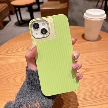 iPhone 15 Plus Case Stripes Design Silicone Cover with Lens Protector - MagSafe Compatible - Matcha Green