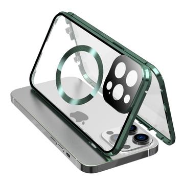 iPhone 15 Pro Max Case Double Sided HD Tempered Glass Phone Cover Compatible with MagSafe - Green