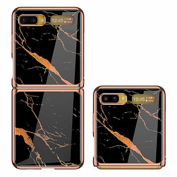 GKK Painted Tempered Glass Samsung Galaxy Z Flip Case (Open-Box Satisfactory) - Black Marble