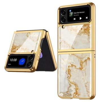 GKK Painted Tempered Glass Samsung Galaxy Z Flip4 Case - Marble / Gold