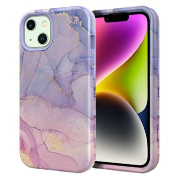 Stylish Gradient iPhone 14 Plus Hybrid Case - Marble - Purple