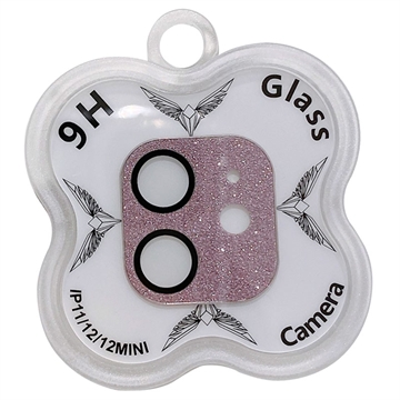 iPhone 12/12 Mini/11 Glitter Camera Lens Tempered Glass Protector - Pink