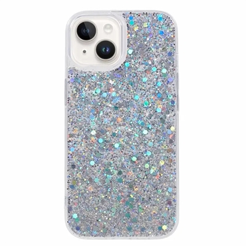 iPhone 15 Plus Glitter Flakes TPU Case - Silver