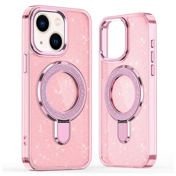 iPhone 15 Glitter Hybrid Case with Kickstand - MagSafe Compatible - Pink