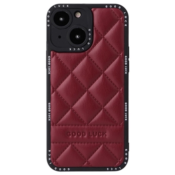 Good Luck Rhombic Grid iPhone 14 Hybrid Case - Wine Red