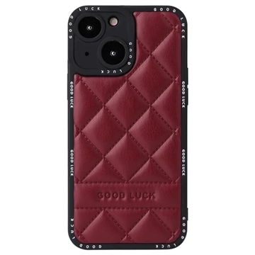 Good Luck Rhombic Grid iPhone 14 Plus Hybrid Case - Wine Red
