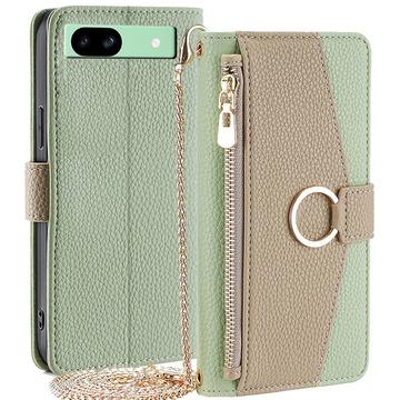 Google Pixel 8a Makeup Mirror Wallet Case w. Shoulder Strap - Green