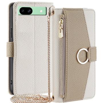 Google Pixel 8a Makeup Mirror Wallet Case w. Shoulder Strap - White