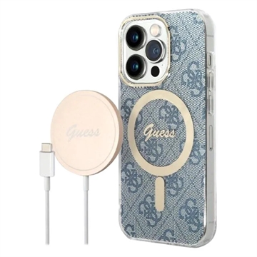 Guess 4G Edition Bundle Pack iPhone 14 Pro Case & Wireless Charger - Blue