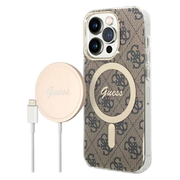 Guess 4G Edition Bundle Pack iPhone 14 Pro Case & Wireless Charger - Brown