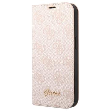 Guess 4G Metal Gold Logo iPhone 14 Flip Case - Pink