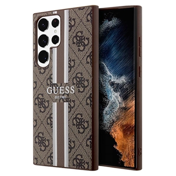 Guess 4G Printed Stripe Samsung Galaxy S23 Ultra 5G Hybrid Case - Brown