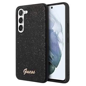Guess Glitter Flakes Metal Logo Samsung Galaxy S23 5G Hybrid Case - Black