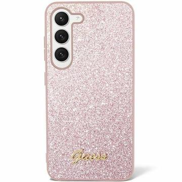 Samsung Galaxy S24 Guess Glitter Flakes Metal Logo Hybrid Case - Pink
