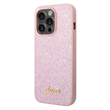 Guess Glitter Flakes Metal Logo iPhone 14 Pro Hybrid Case - Pink