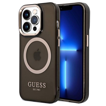 Guess Gold Outline MagSafe iPhone 14 Pro Max Hybrid Case - Translucent Black